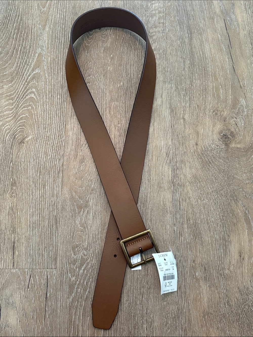 J. Crew Tan Leather Belt with Brass Buckle
